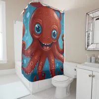 Joyful Octopus: Whimsical Shower Delight bathroom Shower Curtain