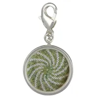 Round Charm - Green and White Spiral