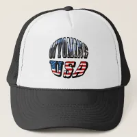 Wyoming Picture and USA Flag Text Trucker Hat