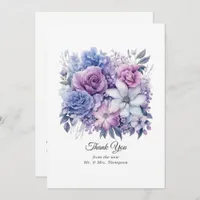 Silver, Icy Blue and Lilac Floral Wedding Thank You Card