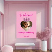 Birthday name photo pink tiara baby girl welcome poster