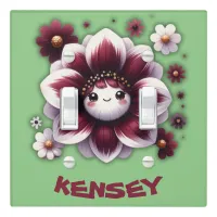 Cute Monogram Burgundy and White Flower on Green |