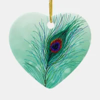 Hand drawn Peacock Feathers Personalized    Ceramic Ornament