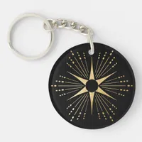 Art Deco Starburst Black and Gold Keychain