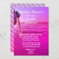 Bride & Groom Purple Sunset Beach Bridal Shower Invitation