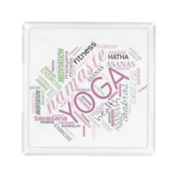 Yoga Word Cloud Plum/Green ID254 Acrylic Tray