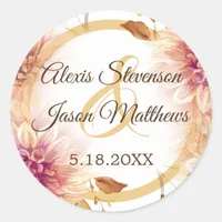 Pink Floral Personalized Elegant Wedding Classic Round Sticker