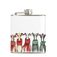 Cute Greyhounds and Whippets | Dogs in Scarves Flask