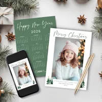 2026 Cute Sage Green Christmas Tree Photo Calendar Holiday Card