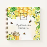 Bees honey yellow floral name business logo notebook