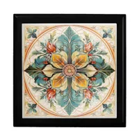 Beautiful Floral Tile Pat#15 Teal Yellow ID1078 Gift Box