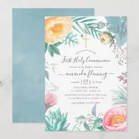 Dusty Pastel Tropical Floral Summer Holy Communion Invitation