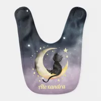 Cute Cartoon Cat on Moon Baby Bib