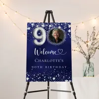 90th Birthday blue silver stars photo welcome Foam Board