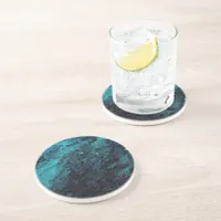 Blue Black Textured Planet Abstract Painting Coaster