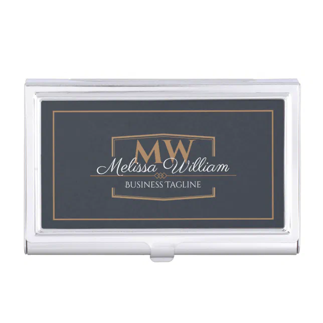 Simple Black White Monogram Business Card Case