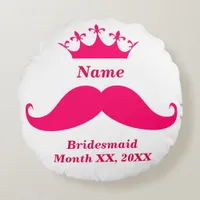 Bridesmaid Pink Mustache Round Throw Pillow