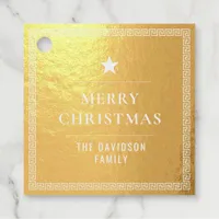 Luxurious Merry Christmas Personalized Family Name Foil Favor Tags