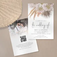 Boho Rustic Pampas Script QR Code Photo Wedding Invitation