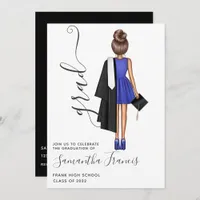 Elegant Blue and White Girl Graduation Party Invit Invitation