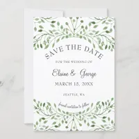 Glam Greenery wedding save the date cards