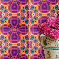 Purple Orange Funky Cool Kaleidoscope Mosaic Ceramic Tile