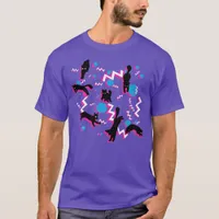 80s Cats Black Pink Geometric Memphis Pattern T-Shirt