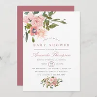 Watercolor floral Blush and Rose Gold Baby Shower Invitation