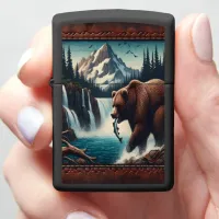 Grizzly Feast by Waterfall Zippo Lighter