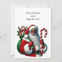 Black Santa and Bag of Gifts Flat Card Personalize