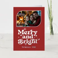 Cranberry & Silver Merry & Bright Photo Christmas Foil Holiday Card