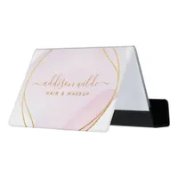 Script Blush Pink Watercolor Gold Circle Business Desk Business Card Holder