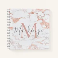 Elegant Rose Gold Foil Marble Monogram Notebook