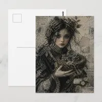 Girl With a Bird Nest Moss Princess Collage Postcard