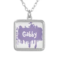 Purple Paint Splatter Silver Plated Necklace