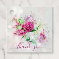 Romantic Pink Rose With Bokeh & Sparkles on White Favor Tags