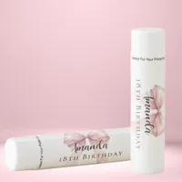 Pink bow name birthday favor lip balm