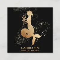 *~* Capricorn Zodiac Astrology Reading Gold  Black Square Business Card