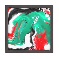 Red, Green, Black and White Marble Fluid Art      Gift Box