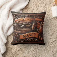 Rodeo Leather Craft Featuring Horse and Farm Throw Pillow