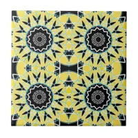 Yellow & Black Decorative Mosaic Geometric Pattern Ceramic Tile