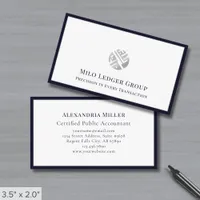 Modern Logo Navy Blue Border Business Card