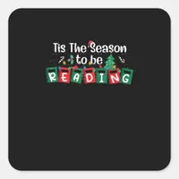 Tis The Season To Reading Christmas Teacher Book Square Sticker