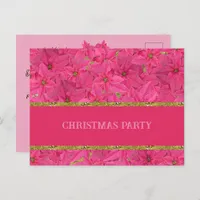 Fuchsia colored poinsettias, custom christmas  invitation postcard