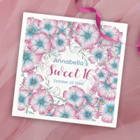 Bohemian Pastel Floral Pink Blue Sweet 16 Napkins