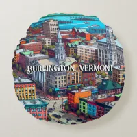 Burlington, Vermont Comic Book Style Art Round Pillow