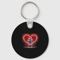 Skeleton Couple Holding Hands Inside A Heart Of Ro Keychain