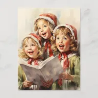 Three Little Girls Singing Holiday Postcard