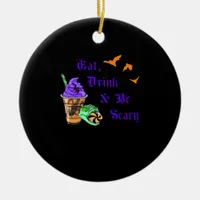 Eat Drink And Be Scary Halloween Minimal Clean Ceramic Ornament