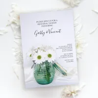 White Daisies Blue Jar Wedding Rehearsal Dinner Invitation